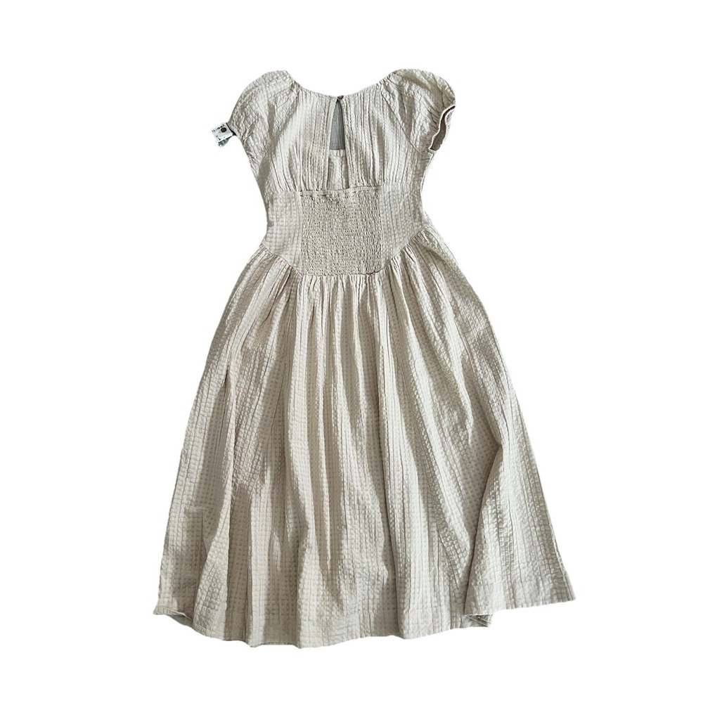 NWT Free People free-est Ciara Pucker Check Midi Dress Minimalist Size M Oatmeal - Picture 9 of 16